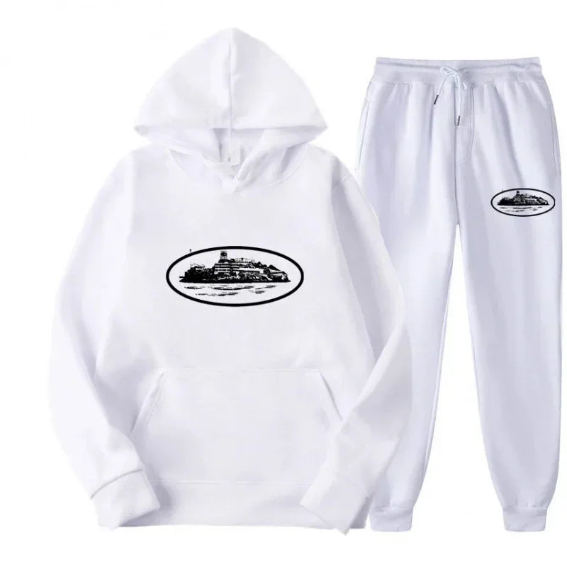 NICE Loose Unisex Fleece-lined Printed Sweatshirt Hoodie Set Devil Prisoner Pattern New Style Female Male Casual Comfortable Tra