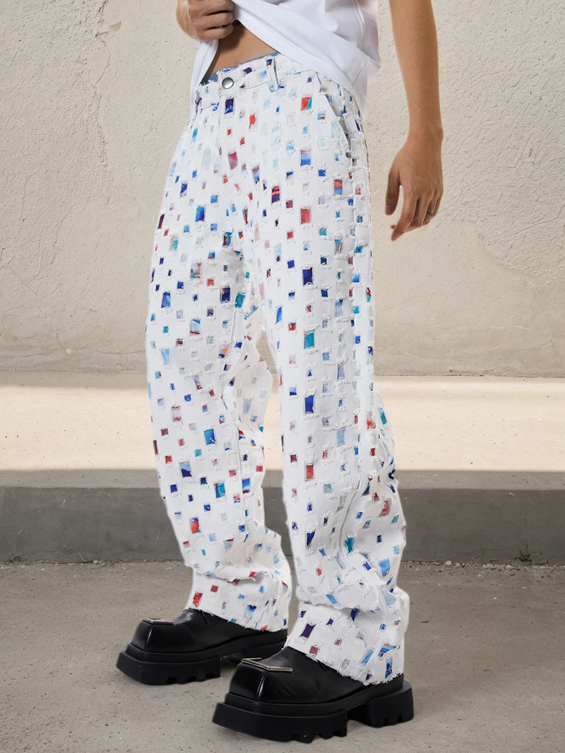 Men Straight Leg Streetwear White Baggy Jeans