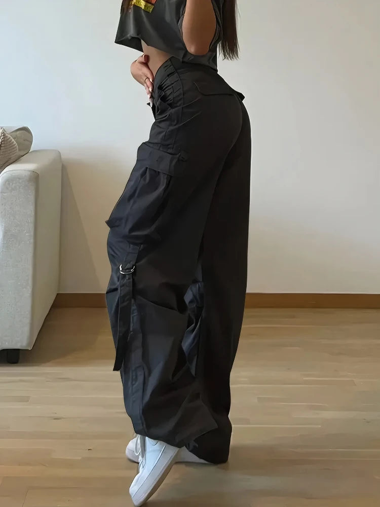 New Summer Cargo Pants Women's Solid Straight Leg Big Pockets Baggy Trousers All-Match Sweatpants Chic Streetwear Women Clothing