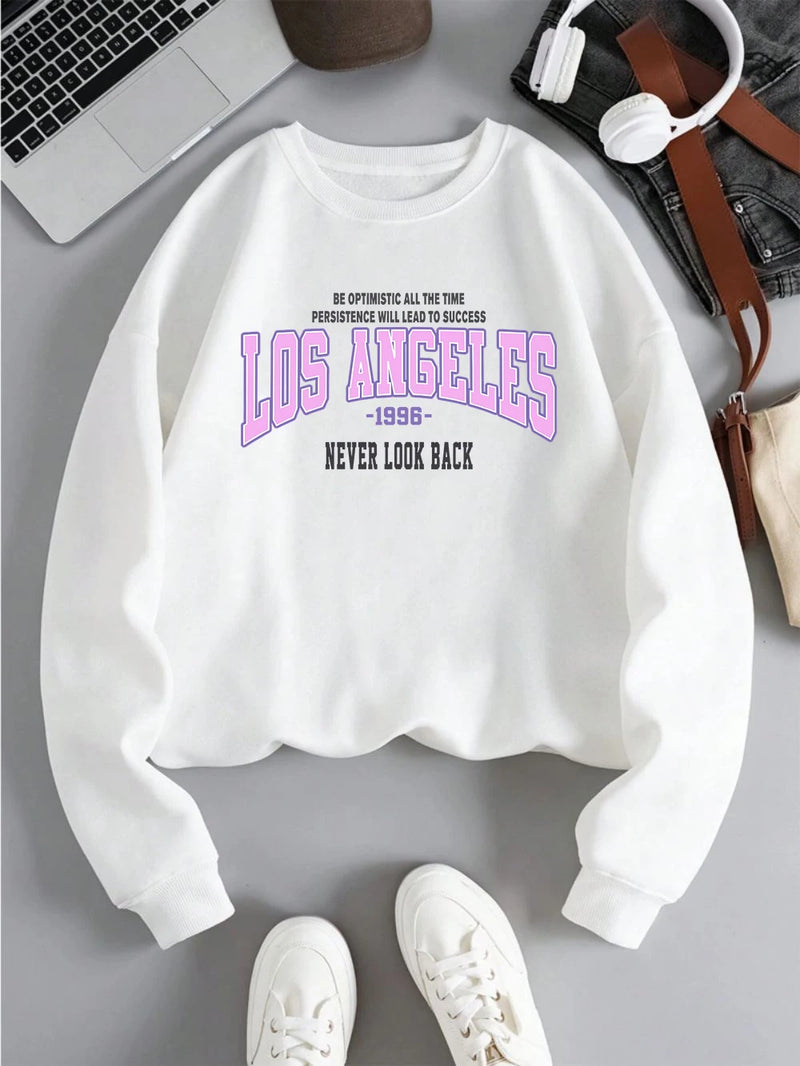 Street Woman Hoodie Los Angeles Never Look Back Printing Sweatshirt Fleece Comfortable Crewneck Pullover Autumn Female Clothes
