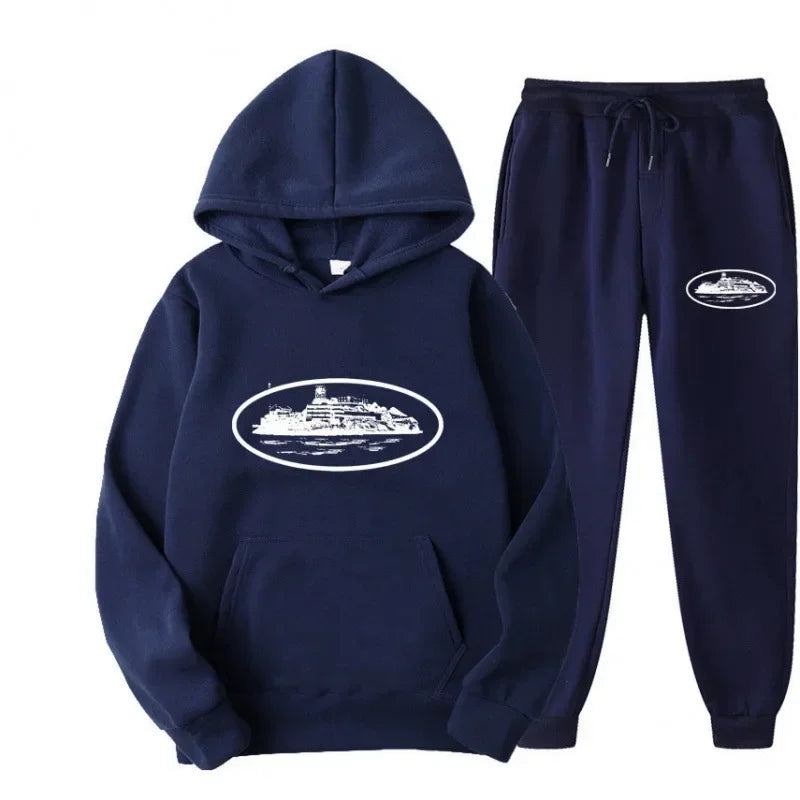 NICE Loose Unisex Fleece-lined Printed Sweatshirt Hoodie Set Devil Prisoner Pattern New Style Female Male Casual Comfortable Tra