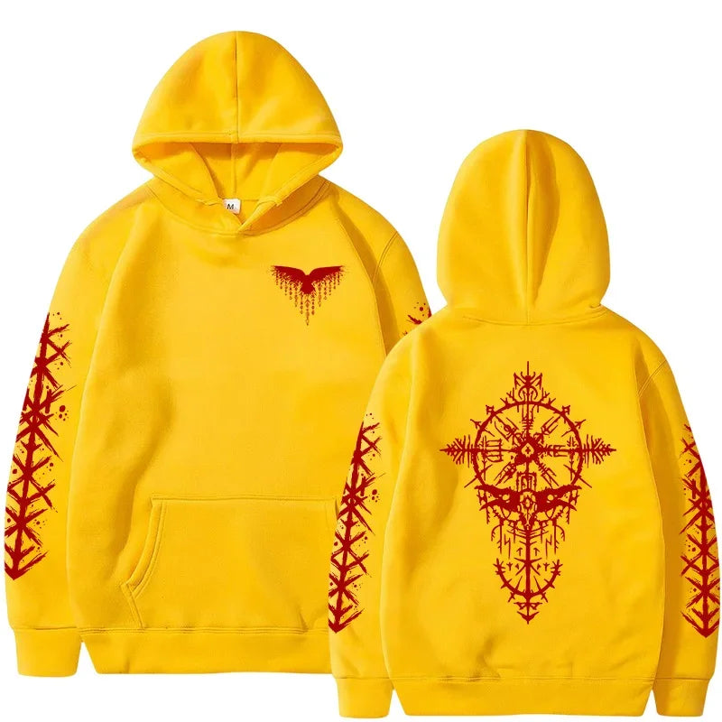 Men Hooded Sweatshirt 2025 Trendy Winter Autumn Sportswear Viking Rune Raven Design Urban Streetwear Cozy Outerwear Men's Hoodie