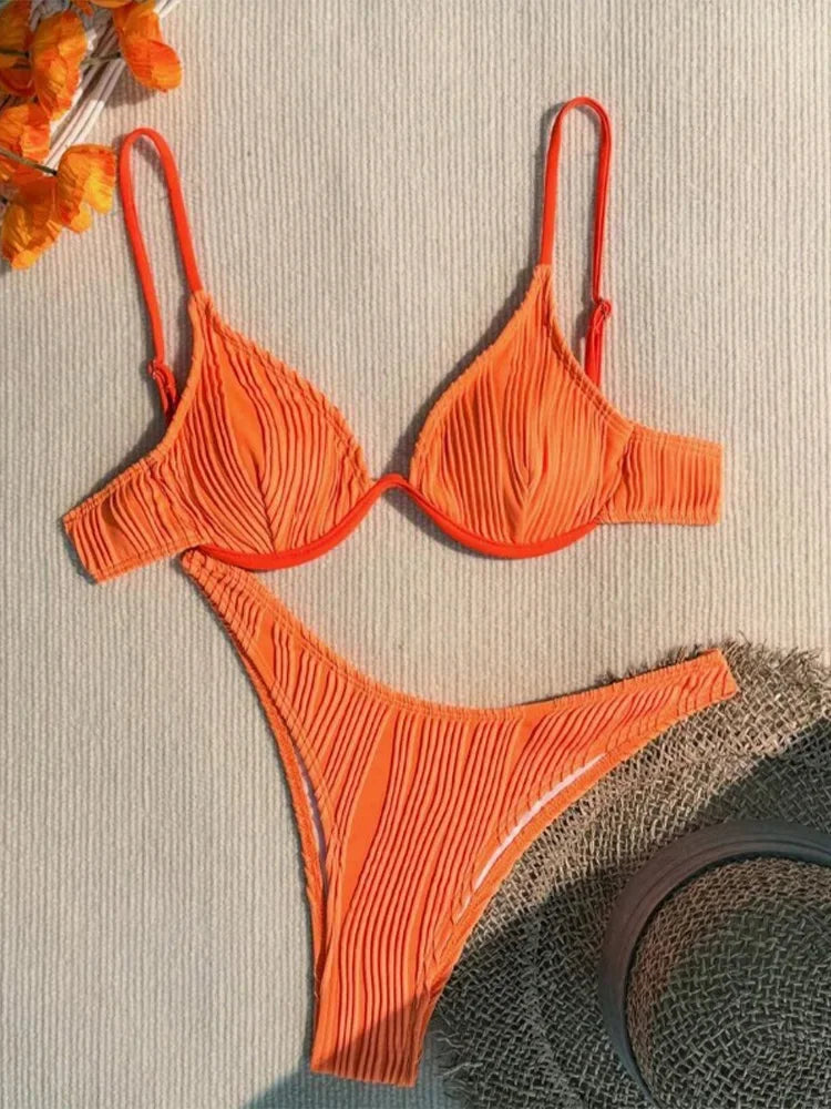 Fashion Sexy Solid Beach Bikini 2 Piece Set Women Split Swimsuit High Waist Backless Vacation Bikini 2024 New Summer Bikinis Set