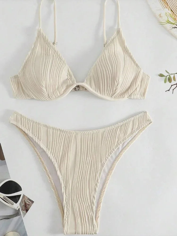 Fashion Sexy Solid Beach Bikini 2 Piece Set Women Split Swimsuit High Waist Backless Vacation Bikini 2024 New Summer Bikinis Set