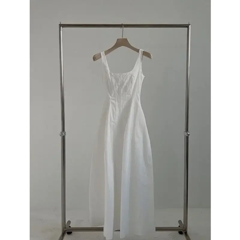 2025 Summer New Korean Version Waist-closing to Make You Look Slim Simple Sleeveless Mid-length Skirt Suspender Dress for Women