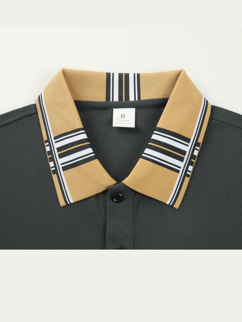 European men's summer polo, men's embroidered lapel button short sleeved T-shirt, street casual T-shirt