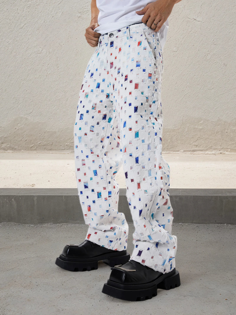 Men Straight Leg Streetwear White Baggy Jeans