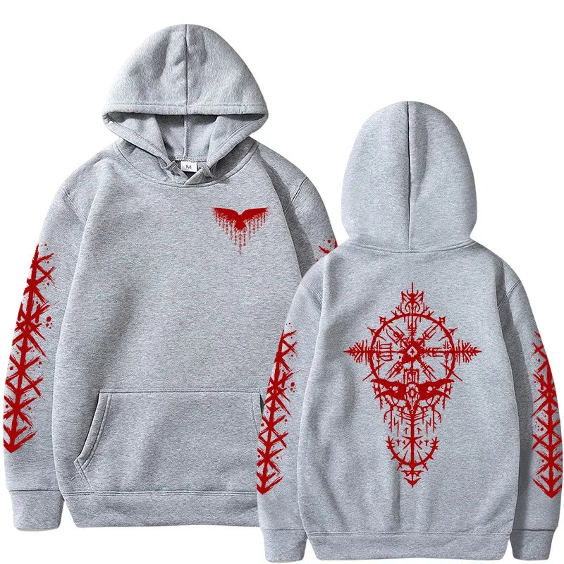 Men Hooded Sweatshirt 2025 Trendy Winter Autumn Sportswear Viking Rune Raven Design Urban Streetwear Cozy Outerwear Men's Hoodie