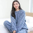 Autumn Women Thicken Velvet Ribbed Fleece Set Pullover And Pants