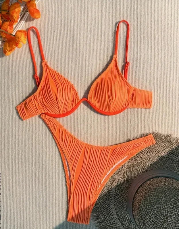 Fashion Sexy Solid Beach Bikini 2 Piece Set Women Split Swimsuit High Waist Backless Vacation Bikini 2024 New Summer Bikinis Set