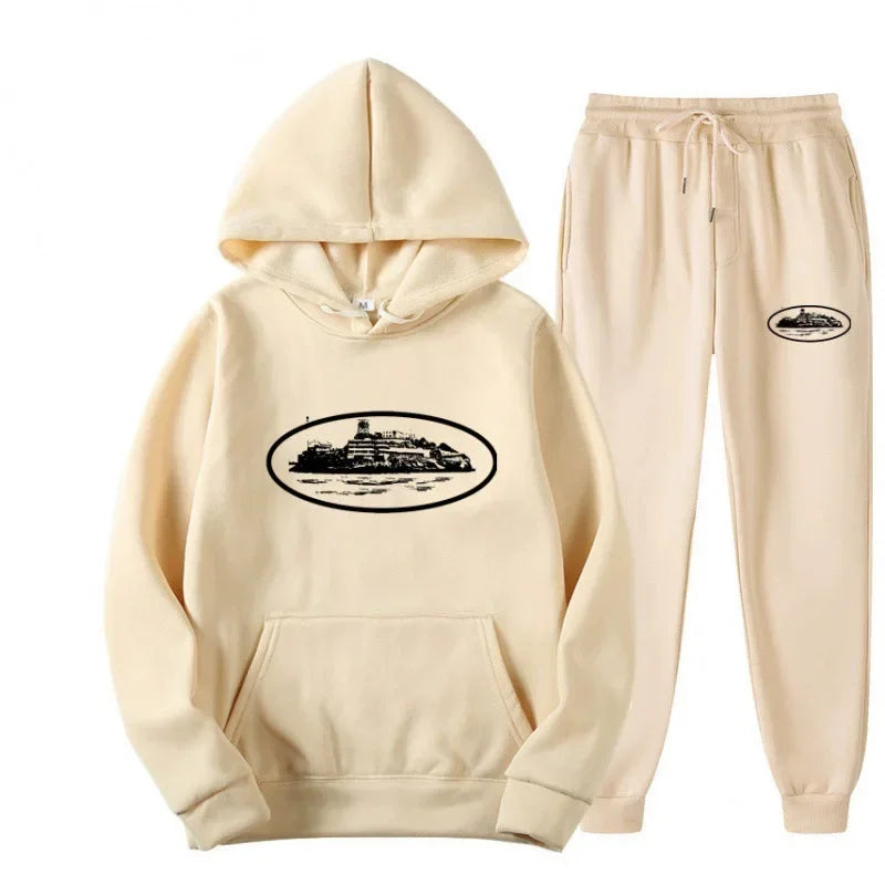 NICE Loose Unisex Fleece-lined Printed Sweatshirt Hoodie Set Devil Prisoner Pattern New Style Female Male Casual Comfortable Tra