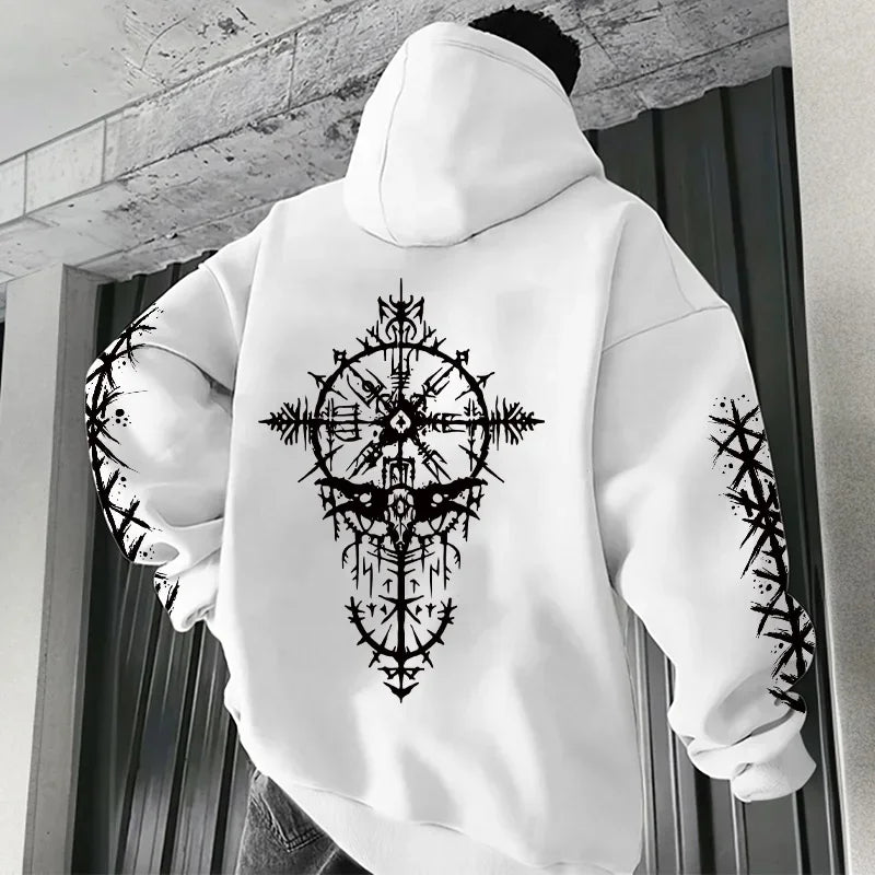 Men Hooded Sweatshirt 2025 Trendy Winter Autumn Sportswear Viking Rune Raven Design Urban Streetwear Cozy Outerwear Men's Hoodie
