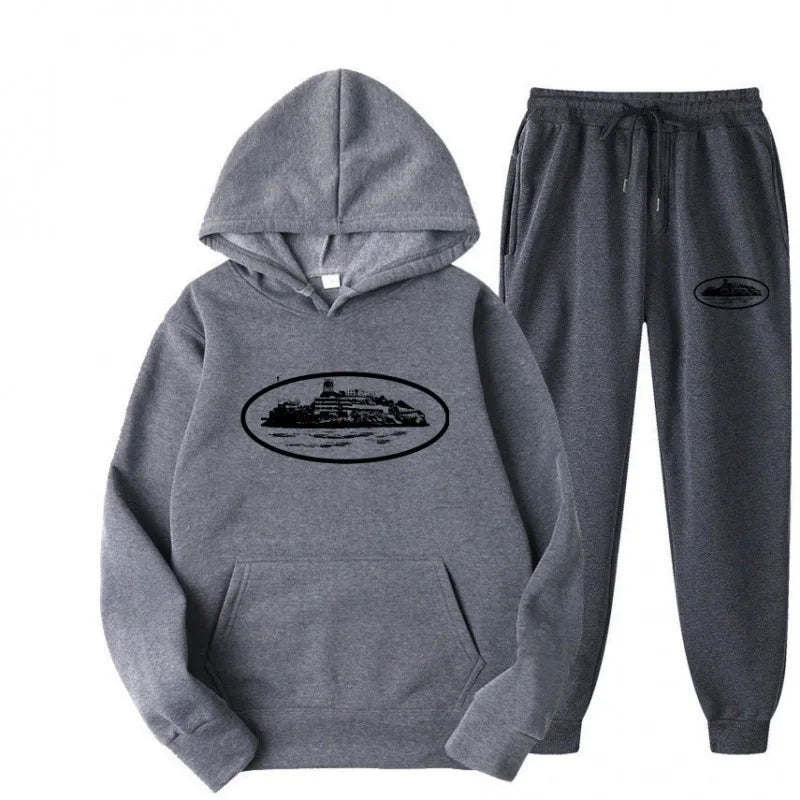 NICE Loose Unisex Fleece-lined Printed Sweatshirt Hoodie Set Devil Prisoner Pattern New Style Female Male Casual Comfortable Tra