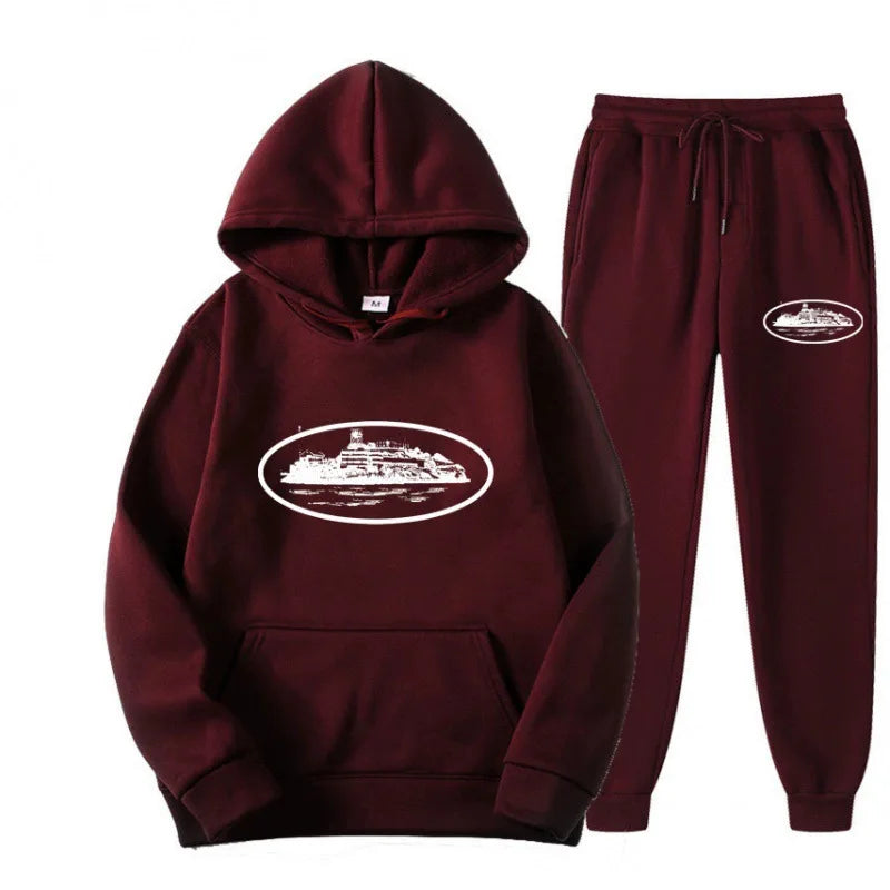 NICE Loose Unisex Fleece-lined Printed Sweatshirt Hoodie Set Devil Prisoner Pattern New Style Female Male Casual Comfortable Tra