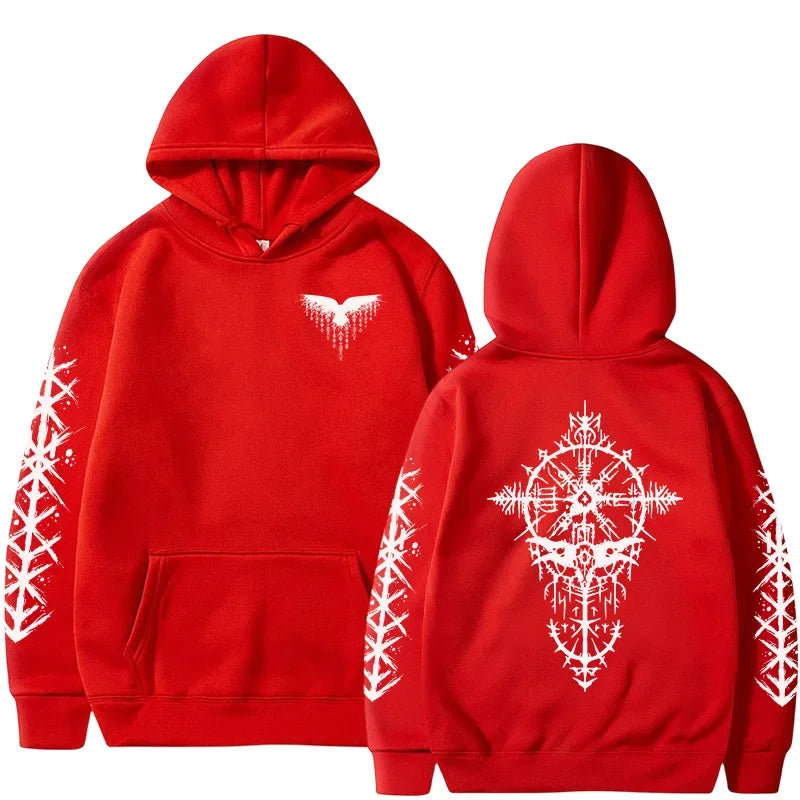 Men Hooded Sweatshirt 2025 Trendy Winter Autumn Sportswear Viking Rune Raven Design Urban Streetwear Cozy Outerwear Men's Hoodie