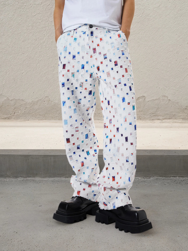 Men Straight Leg Streetwear White Baggy Jeans