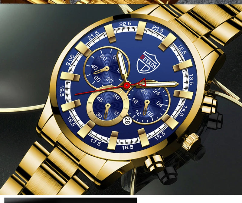 Fashion Men's Watches Business Stainless Steel Quartz Wrist Watch Calendar Date Male Casual Sports Luminous Clock
