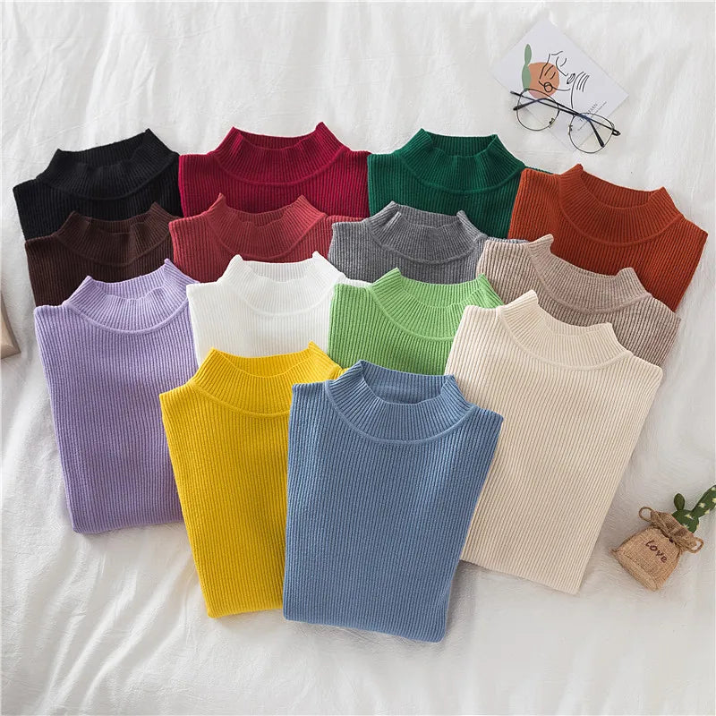 Women Turtleneck Sweater Knitted Soft Pullovers