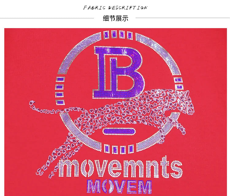 2022 Summer New O-Neck Men's T-Shirts Printing Cheetah Letter Hot Diamond Design Personalized Fashion Slim Thin Multi-Color Tees