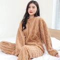 Autumn Women Thicken Velvet Ribbed Fleece Set Pullover And Pants