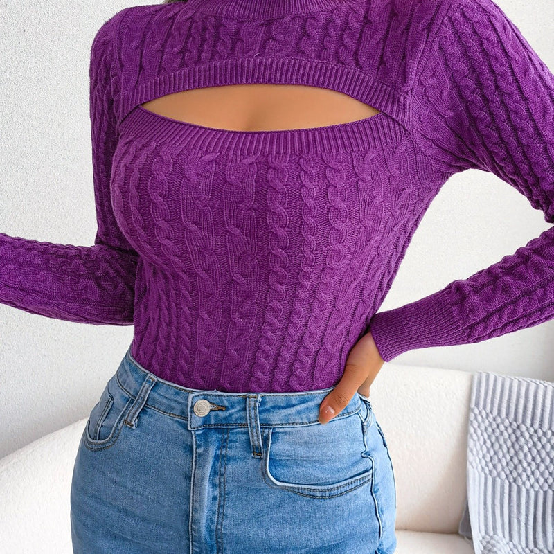 Suéter Feminino Tricô Vazado Manga Longa
