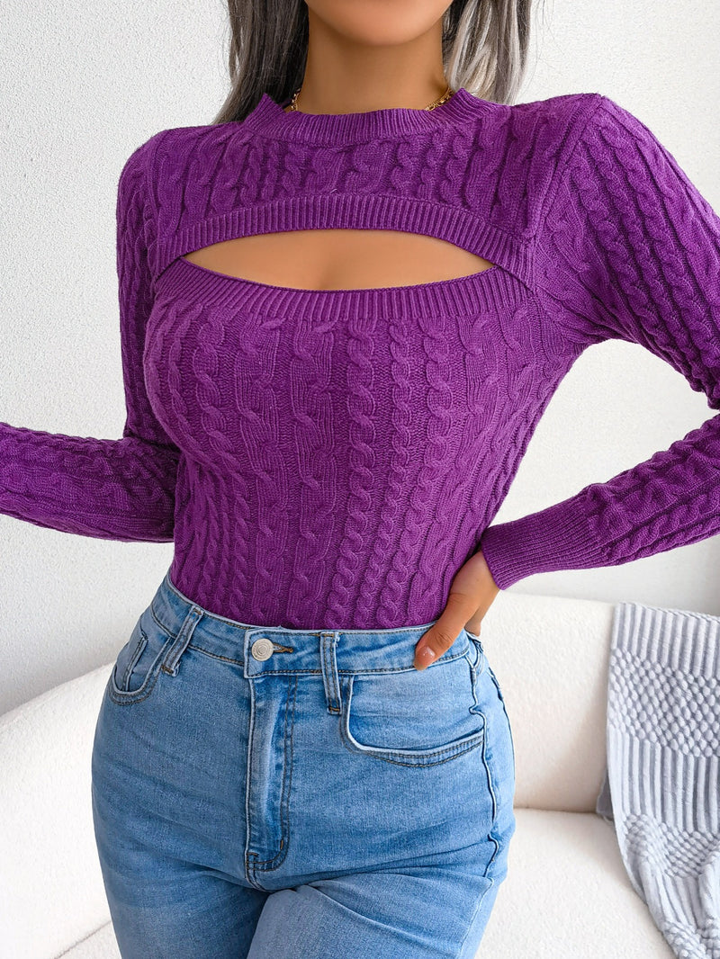 Suéter Feminino Tricô Vazado Manga Longa