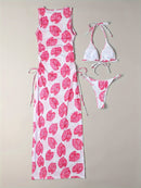 Conjunto Biquíni e Vestido Folhas 3 Peças