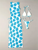 Conjunto Biquíni e Vestido Folhas 3 Peças