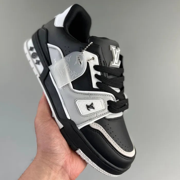 Tênis LV Trainer preto cinza da Elventi com design moderno e detalhes em couro