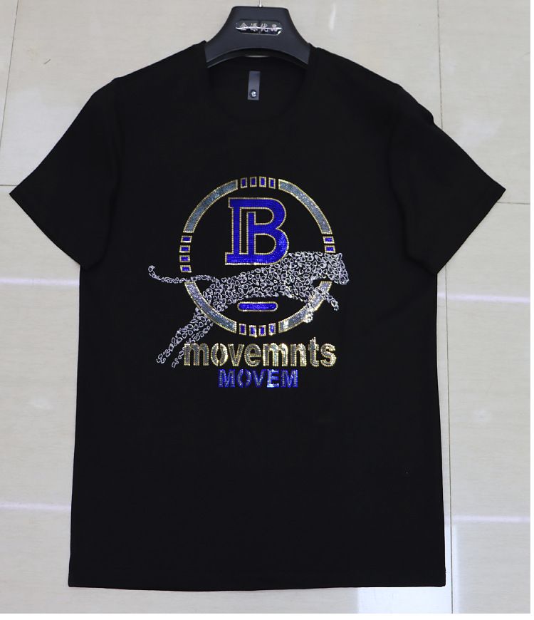 2022 Summer New O-Neck Men's T-Shirts Printing Cheetah Letter Hot Diamond Design Personalized Fashion Slim Thin Multi-Color Tees
