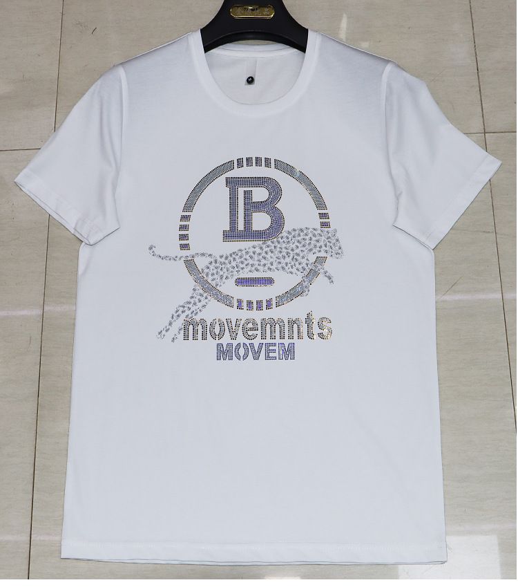 2022 Summer New O-Neck Men's T-Shirts Printing Cheetah Letter Hot Diamond Design Personalized Fashion Slim Thin Multi-Color Tees